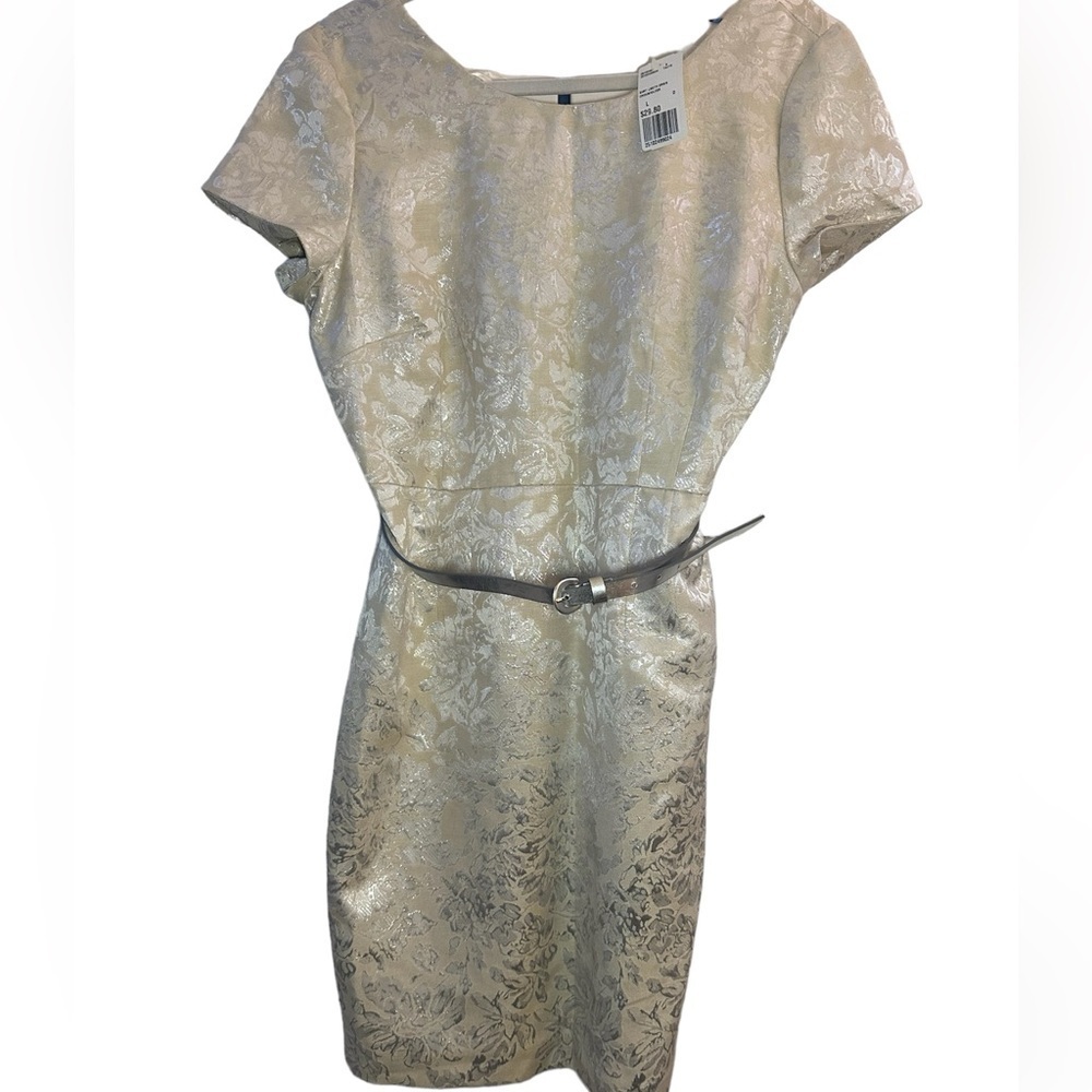 Forever 21 Cream/Silver Dress with Silver belt Size Large